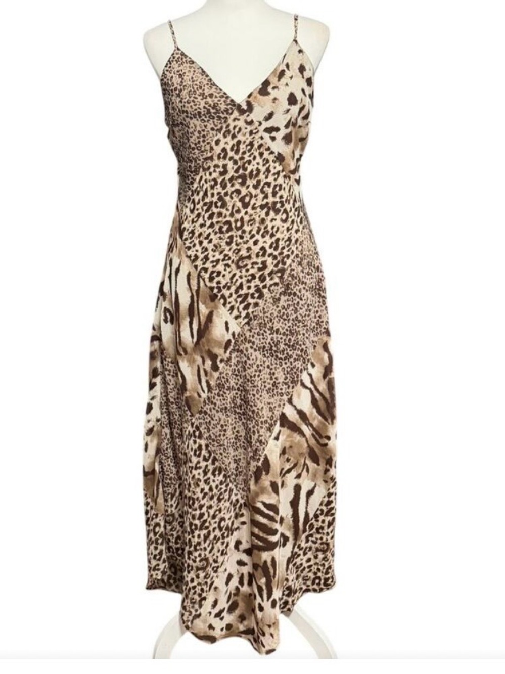 Thirty Thirty LA Animal mixed Slip Midi Dress in Brown and Cream Large NWT